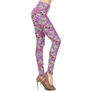 Plus Size Womens Buttery Soft Floral Petal Sugar Skull Leggings